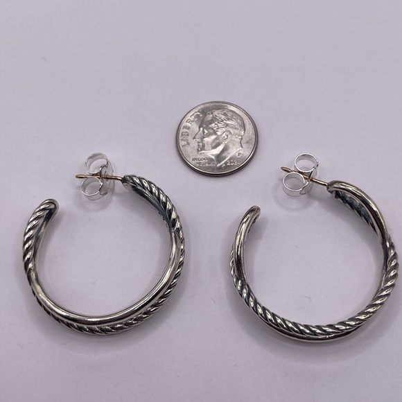 David Yurman Crossover Hoop Earrings in Sterling Silver, 33.7mm - Picture 9 of 10
